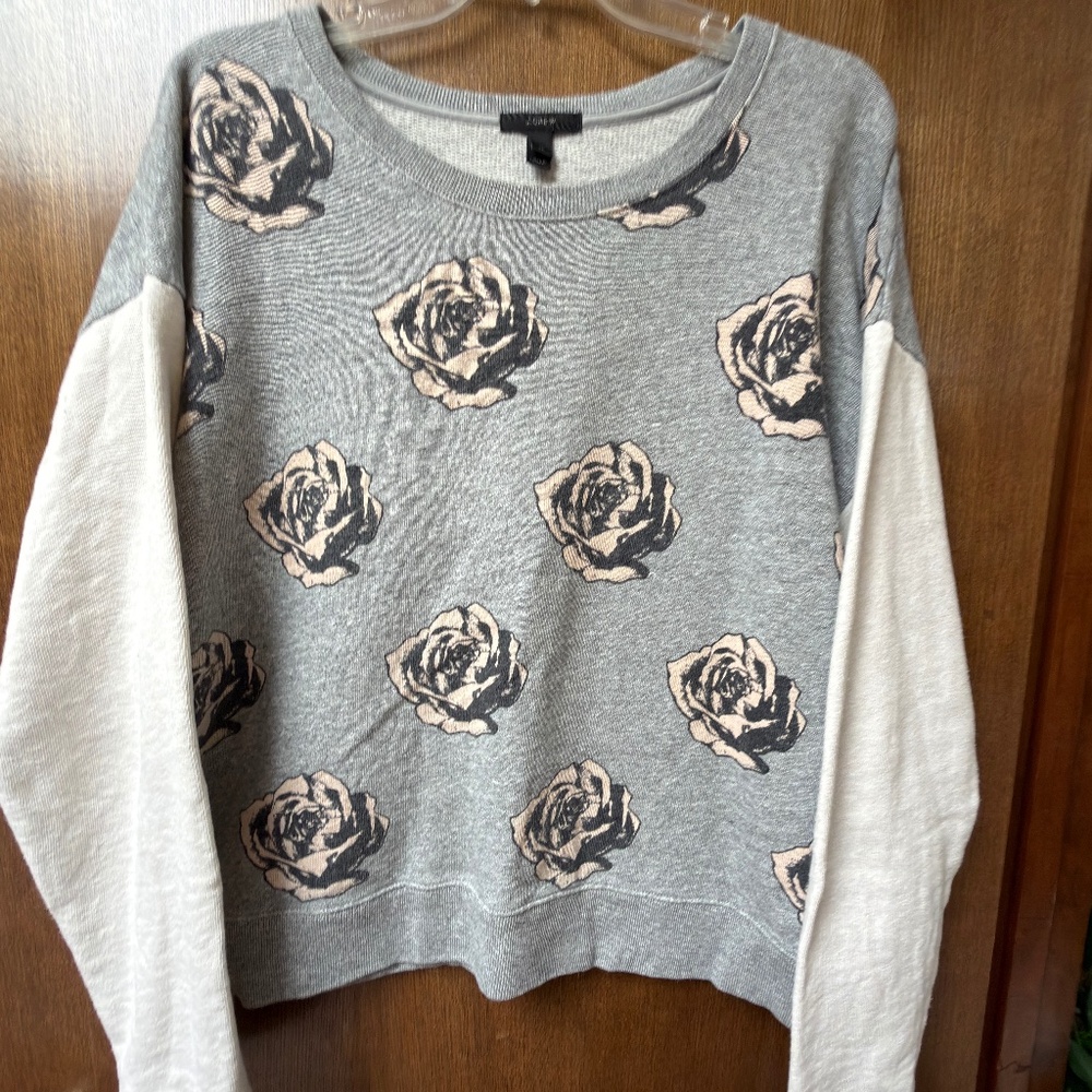 $98 J.Crew Crew Neck Sweatshirt Long Sleeve Floral Top Pop Art Gray XL